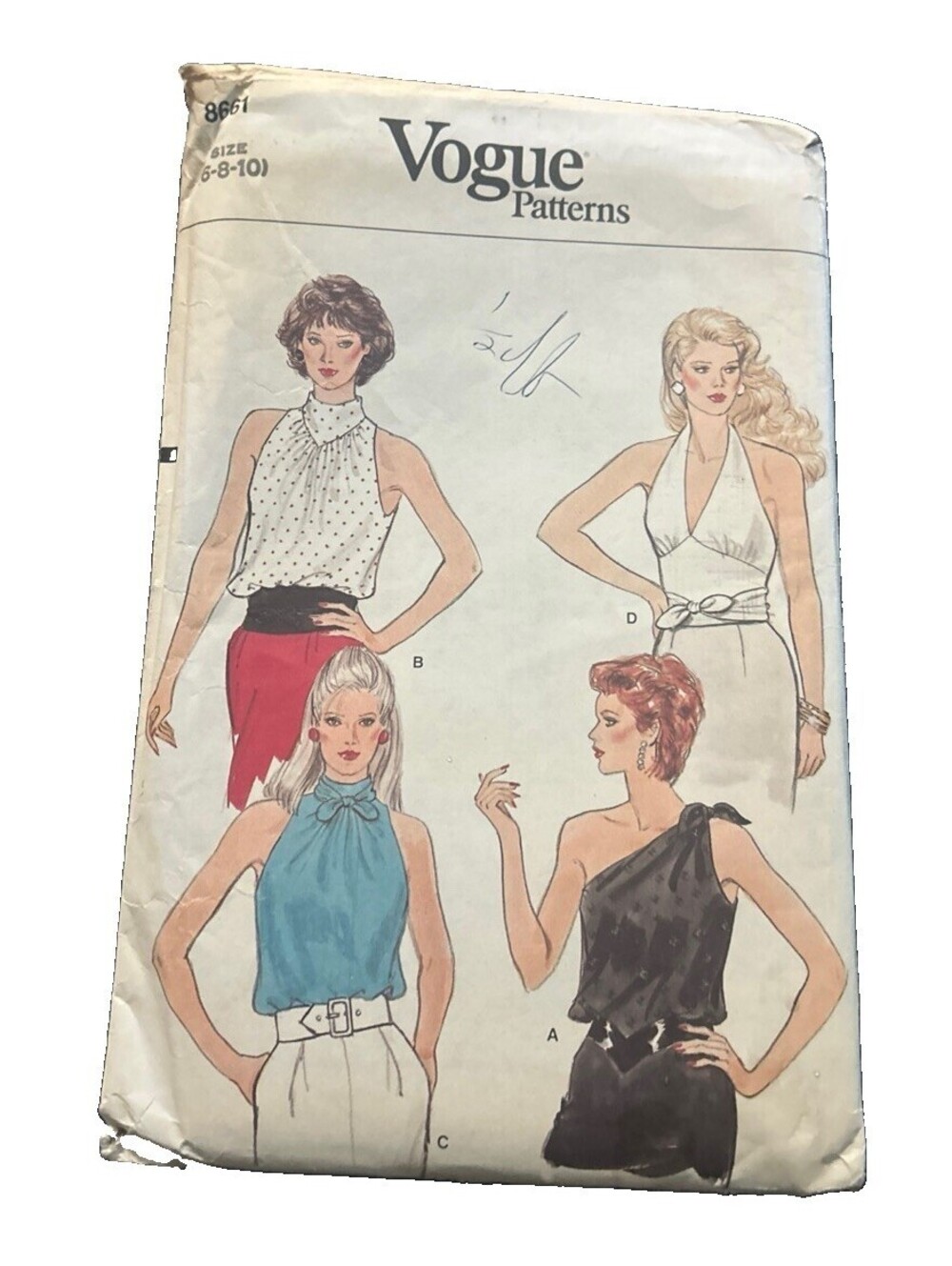 Vintage Vogue 8661 Misses Halter One Shoulder Tops Sewing Pattern Size 6-10